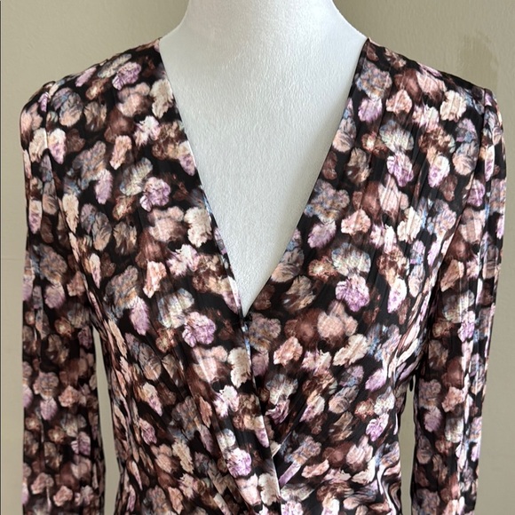 VINCE Micro Painted Floral Twist Front Long Sleeve Dress In Esme Size 6 - Picture 6 of 13